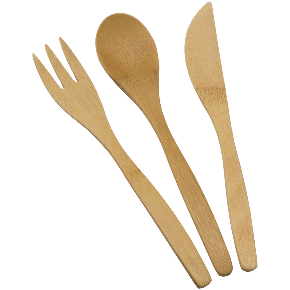 Fork, Knife, & Spoon Single Bamboo Utensil Set