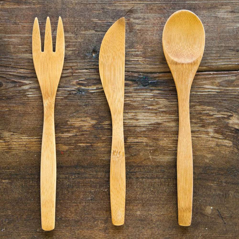 Fork, Knife, & Spoon Single Bamboo Utensil Set