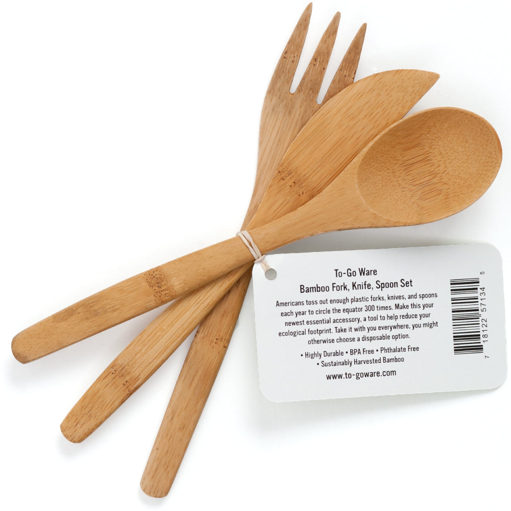 Fork, Knife, & Spoon Single Bamboo Utensil Set